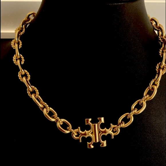 Tory Burch Authentic Torsade Vintage Brass Gold With T Logo Necklace - Picture 10 of 12
